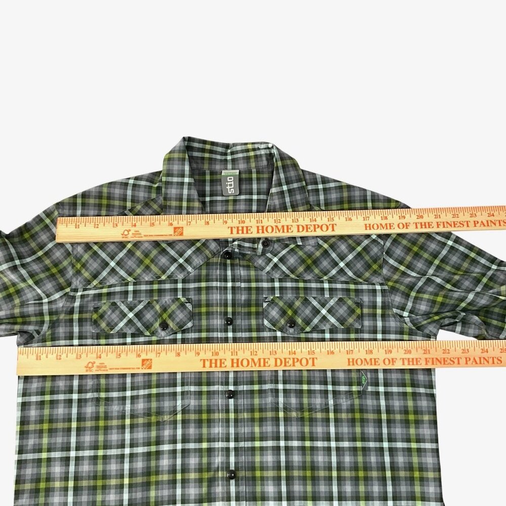 Stio Eddy Tech Shirt Mens Medium Green Plaid Long Sleeve Pearl Snap UPF 50+ - Picture 10 of 13